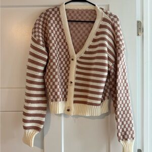 SHEIN Brown and Cream Checkered Cardigan